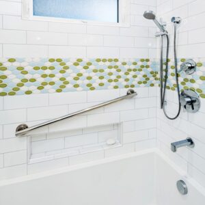 An accessible shower with a grab bar